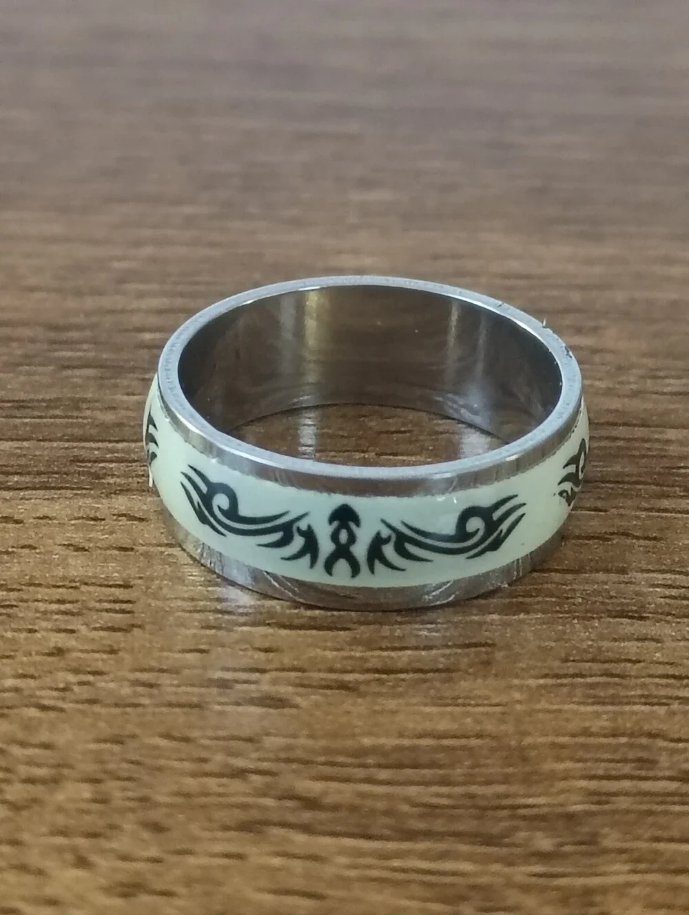 size 7.5 ring unisex stainless steel black cream fashion statement jewelry